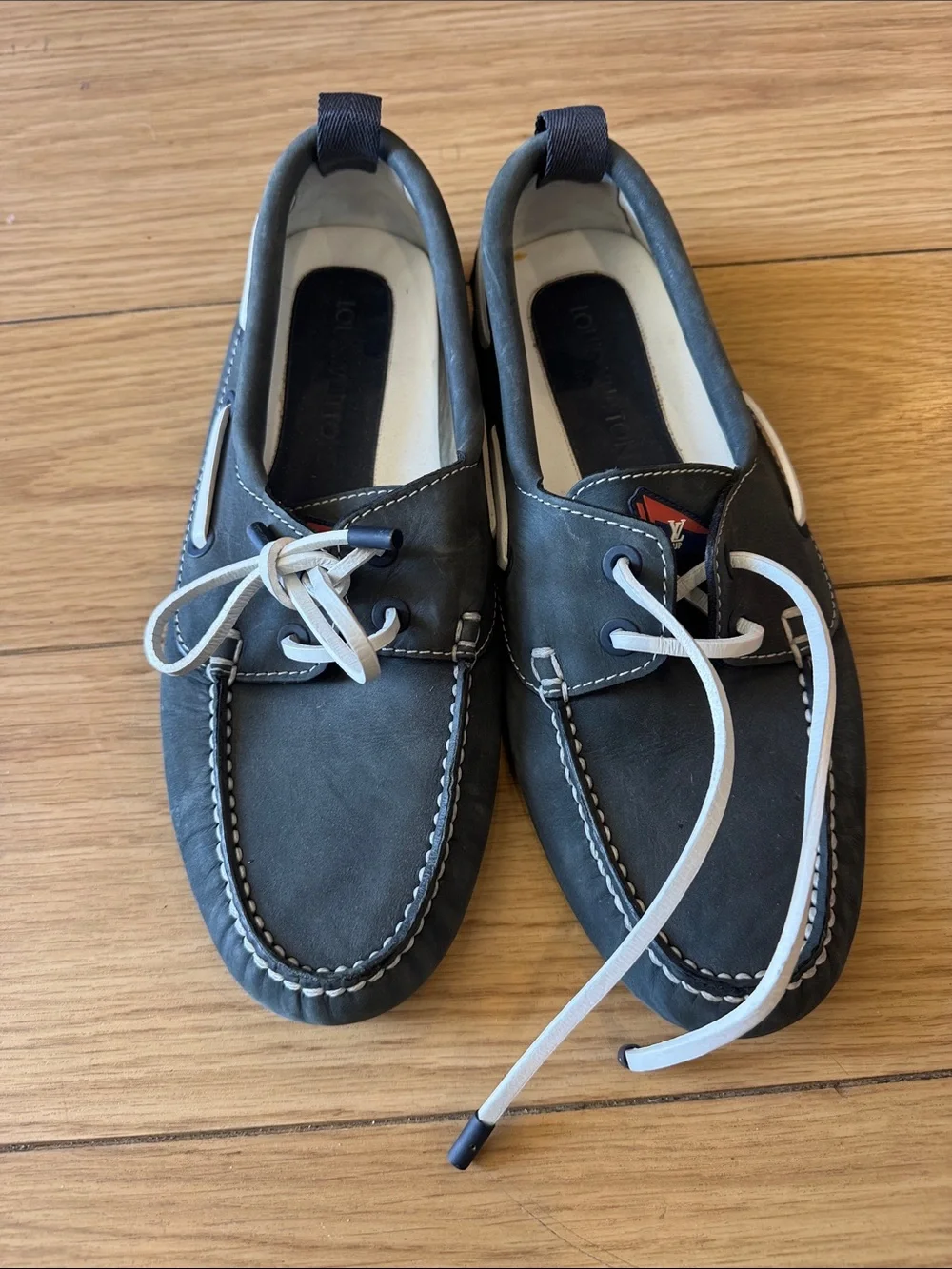 Louis Vuitton Men's Black Boat Shoes with White Laces